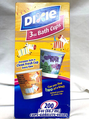 Vintage Dixie 3 Oz Paper Bath Cups Animal Puzzles on Every Cup Open 143 cups